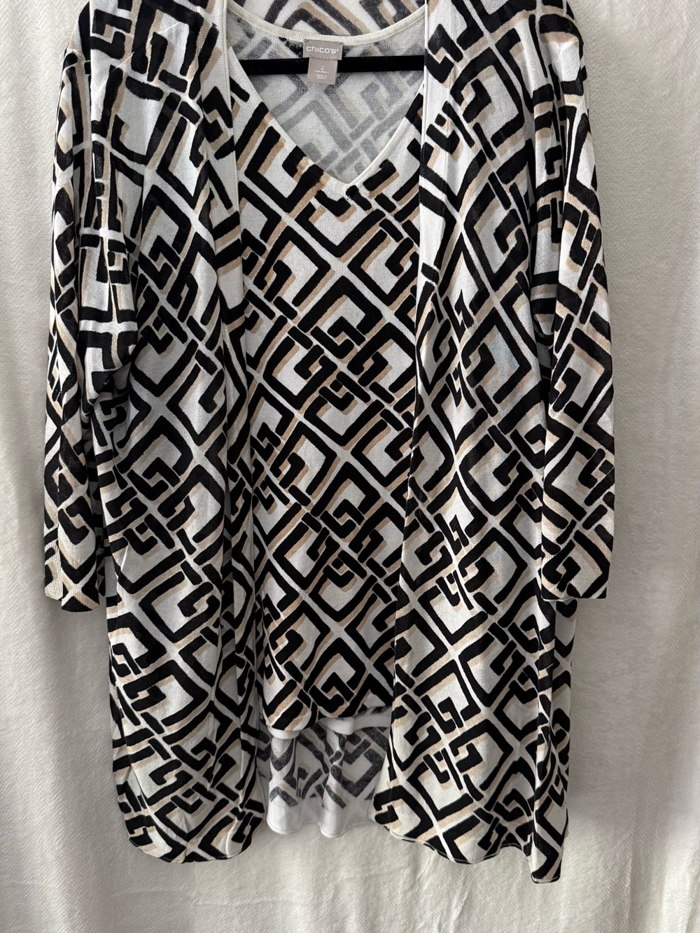 Chico's Black, White & Brown Geometric V-Neck Twinset